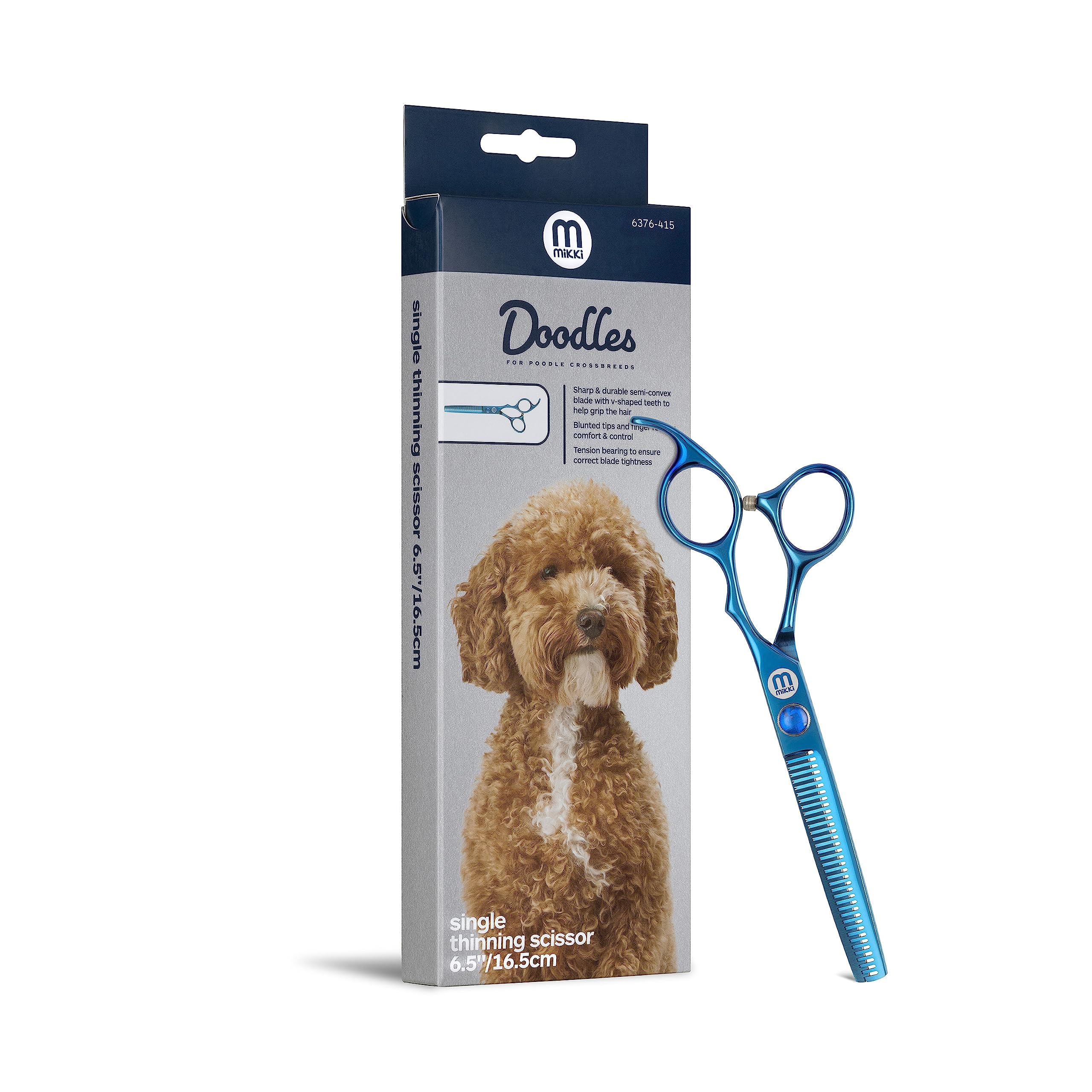 Mikki Doodle, Cane, Cucciolo Forbici Singole per sfoltire e sfumare, Lama Semi-Convessa affilata e Resistente, Punte di Sicurezza smussate, Vite di Tensione Regolabile per Controllo, 16,5 cm