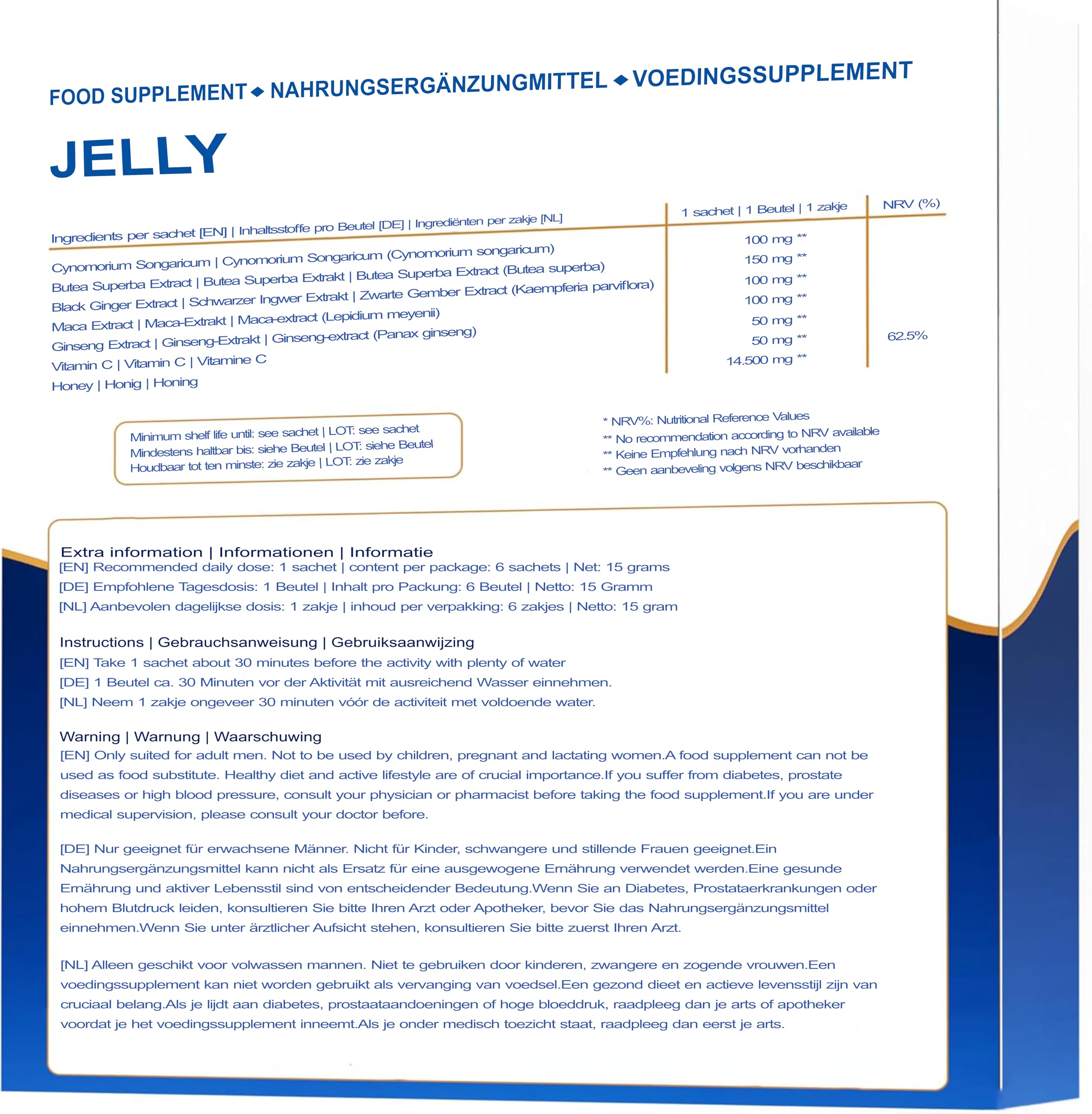 K-Jelly Ginseng Herbal Gel 14 Beutel Hochdosiert für den Aktiven Mann mit Oral 2pack - mit Ginkgo Biloba, Ingwer, Gelée Royale,