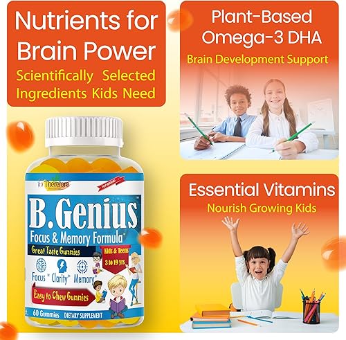 Miniatura 5 de B.Genius Focus Gummies para niños y adolescentes – Suplementos de concentración y atención para niños para memoria y concentración | Suplemento de