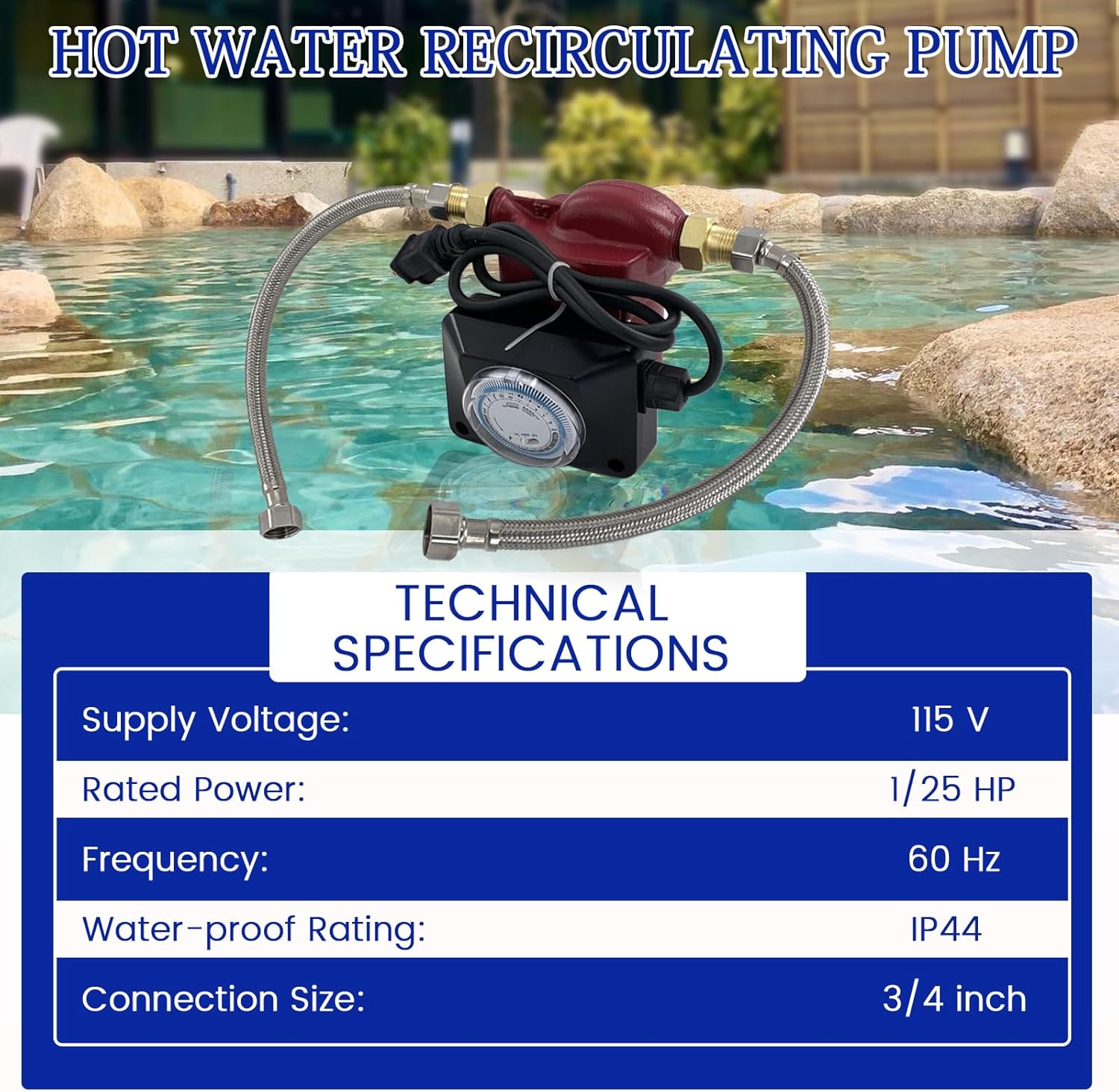 UP15-10SU7P/TLC Hot Water Recirculating Pump, 115V 1/25 HP, 3/4" x 1/2" NPT, Compatible with Grundfos UP15-10SU7P (59896288P1/595916), Quiet Water Circulator Pump for Residential Plumbing Systems