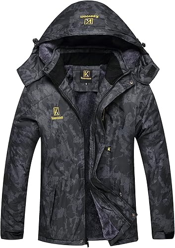 Keevoom Chaqueta de esquí impermeable para hombre, abrigo de nieve cálido a prueba de viento, chaqueta de snowboard con capucha para hombre