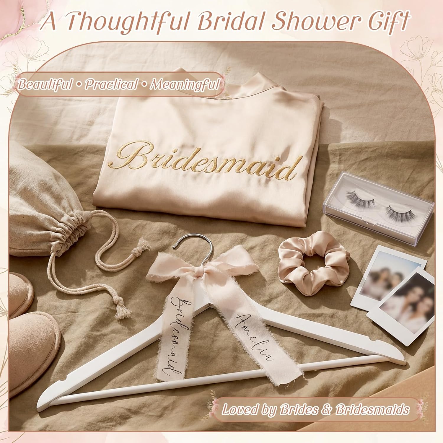 Chunful 10 Pack Personalized Bride Hanger for Wedding Dress Custom Name White Wooden Bridal Hangers with UV Dtf Transfers Natural Wood Dress Hanger with Ribbon Bow Bride Wedding (Silk Ribbon,Ivory)