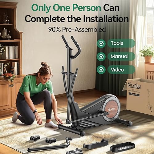 Miniatura 7 de Niceday Máquina elíptica de ejercicios, máquina elíptica para el hogar, entrenador elíptico magnético con zancada de 15.5 a 19 pulgadas, 16 niveles