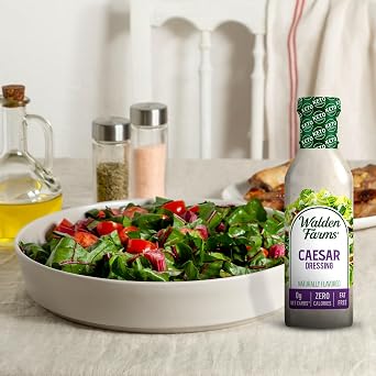 Walden Farms Caesar Dressing 12 oz. Bottle (3 Pack) - Creamy & Light Tangy Flavor, 0g Net Carbs Condiment, Kosher Certified - Natural Topping for Salads, Pasta, Burger, Marinade for Chicken and More