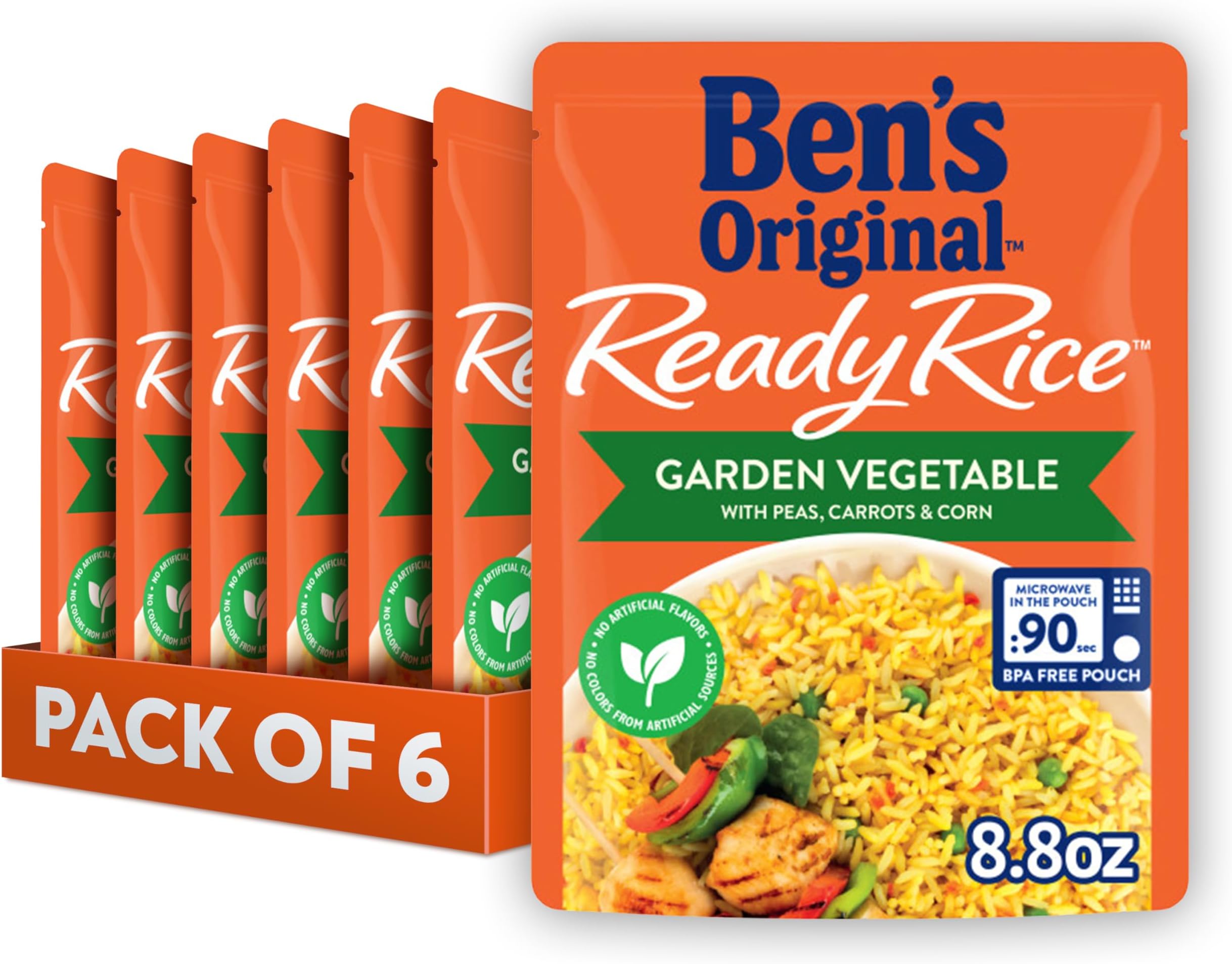 BEN'S ORIGINAL Ready Rice Garden Vegetable Flavored Rice, Easy Dinner Side, 8.8 OZ Pouch (Pack of 6)