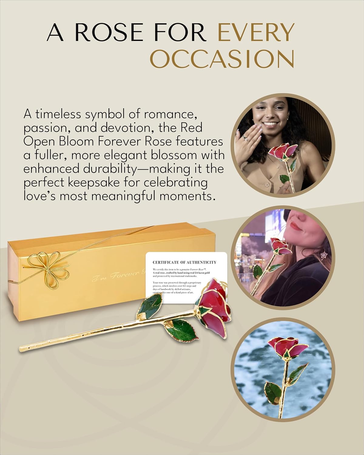 Forever Rose Gold Trimmed Red Open Bloom Real Rose Dipped in 24K Gold, Ready to Gift, Presented in Luxury Gift Box with Bow, Unique & Everlasting Gift for Any Occasion