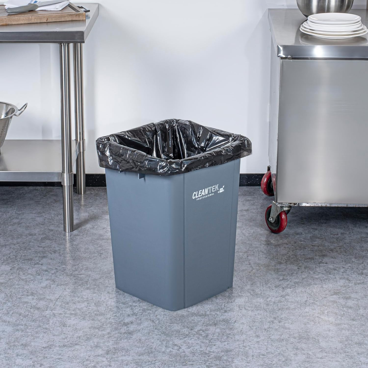 Restaurantware-Clean Tek Professional 19 Gallon Trash Can, 1 Square Waste Basket - Lid Sold Separately, Space Saving, Gray Plastic Garbage Bin, Ideal For Home, Office, Restaurant, And More
