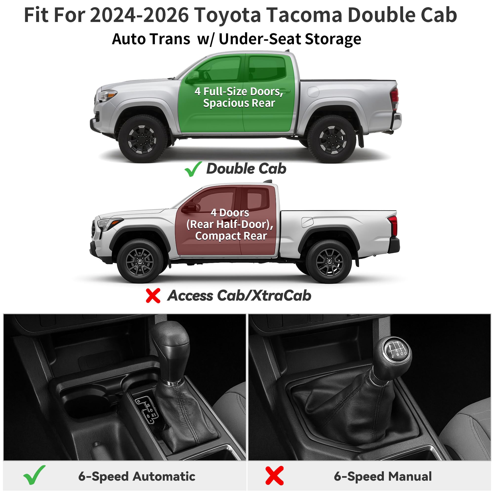 YITAMOTOR Floor Mats for Toyota Tacoma 2024 2025 2026 Double Cab Automatic Custom Fit All Weather Anti-Slip TPE — view 2