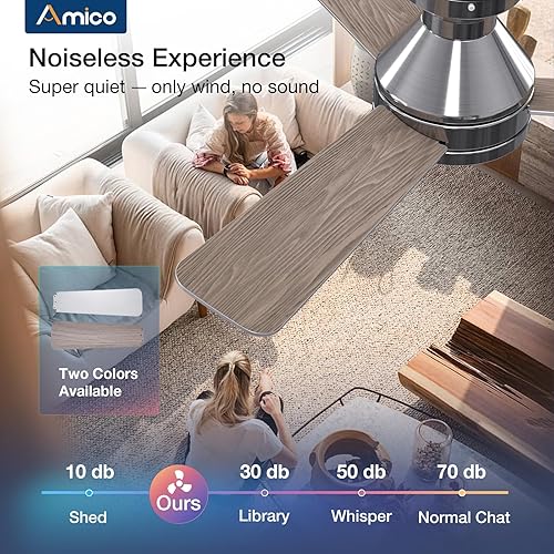 Miniatura 4 de Amico Ventiladores de techo con luces, perfil bajo, control remoto, montaje empotrado, reversible, 3CCT, regulable, silencioso, para dormitorio, uso