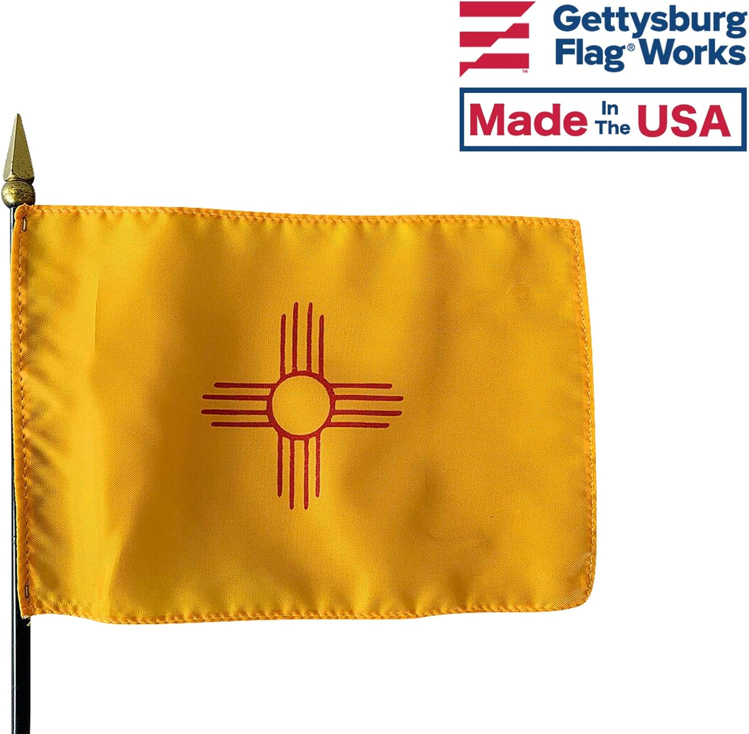 4x6" E-Gloss New Mexico Stick Flag w/U.S. Stick Flag & 2 Flag Plastic Table Base - Qty 3