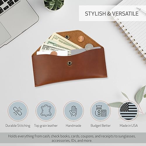Miniatura 3 de Envoy Cartera de cuero genuino para efectivo hecha a mano con cuero de grano completo  Bolsa de utilidad diseñada para efectivo, monedas, tarjetas y