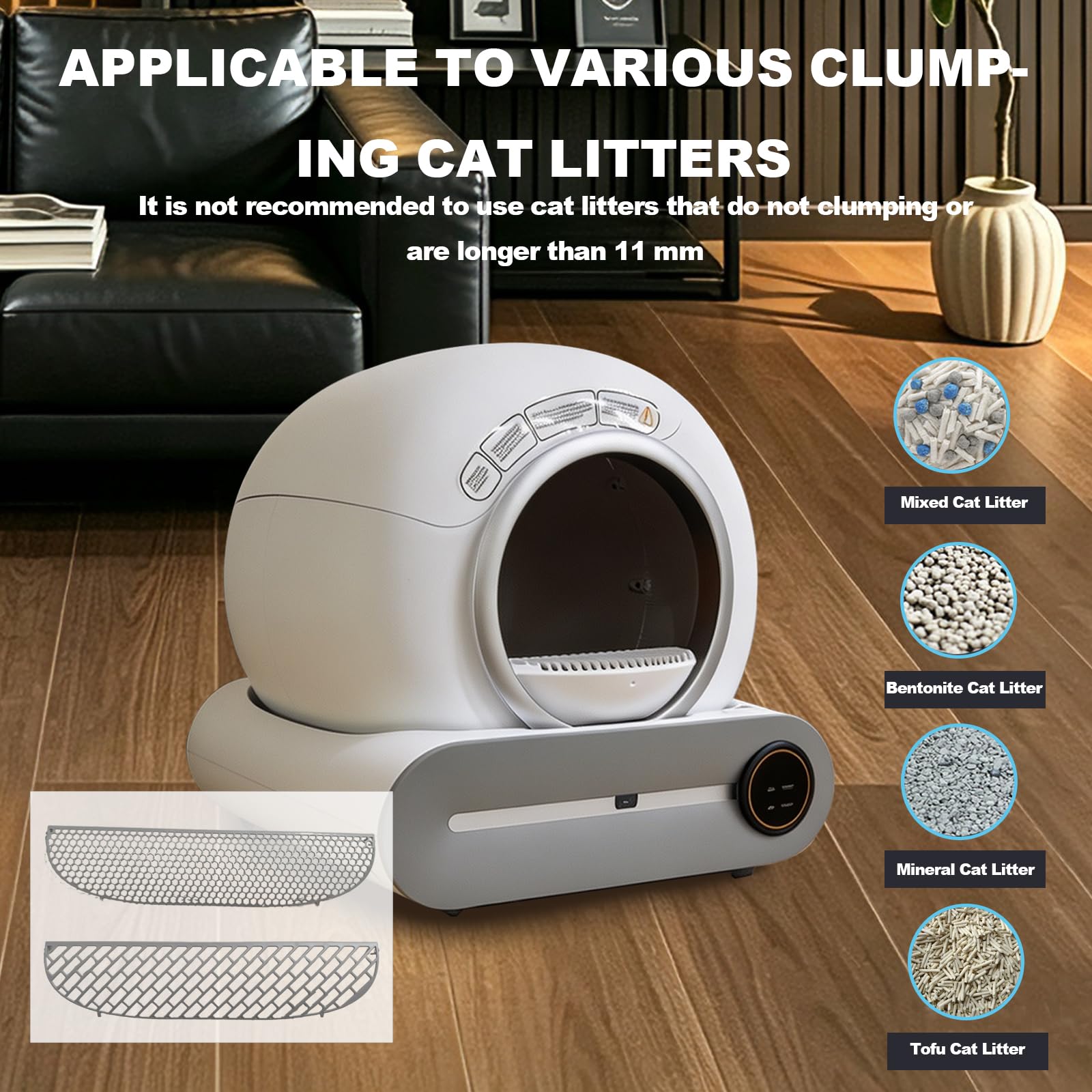 Lettiera Autopulente Per Gatti xxl 74L Lettiera Gatto Autopulente Automatica, Deodorante Ionico, Smart Health Monitor, Comando APP con tappetino e Sacchetti(Bianco A)