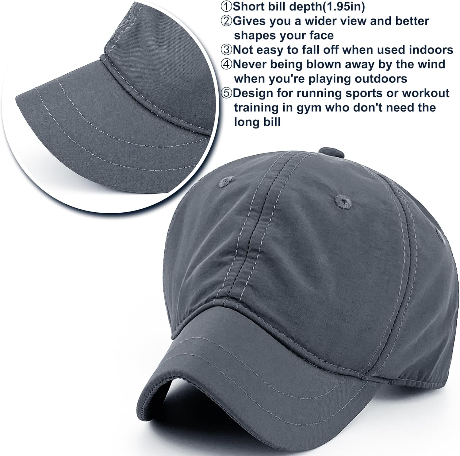 Water Resistant Womens Short Bill Hats Short Brim Hats for Men Running Small Brim Baseball Caps for Ladies - Image 3