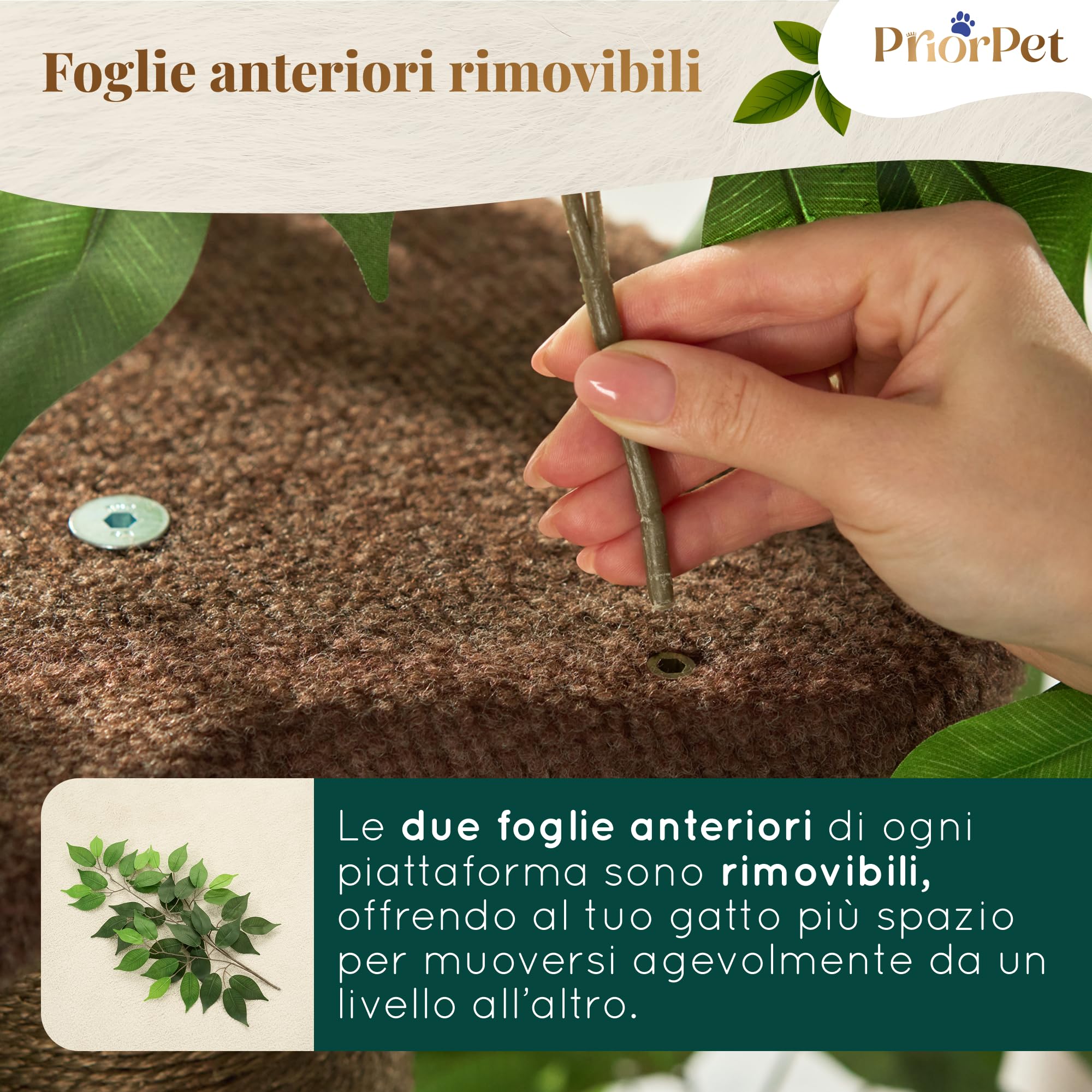 Albero per gatti con Foglie – Compatto e Robusto Tiragraffi per gatti adulti – Albero con 4 Livelli Graffiabili – Per Arrampicarsi Nascondersi e Dormire – Facile da Montare – Ideale per Spazi Ridotti