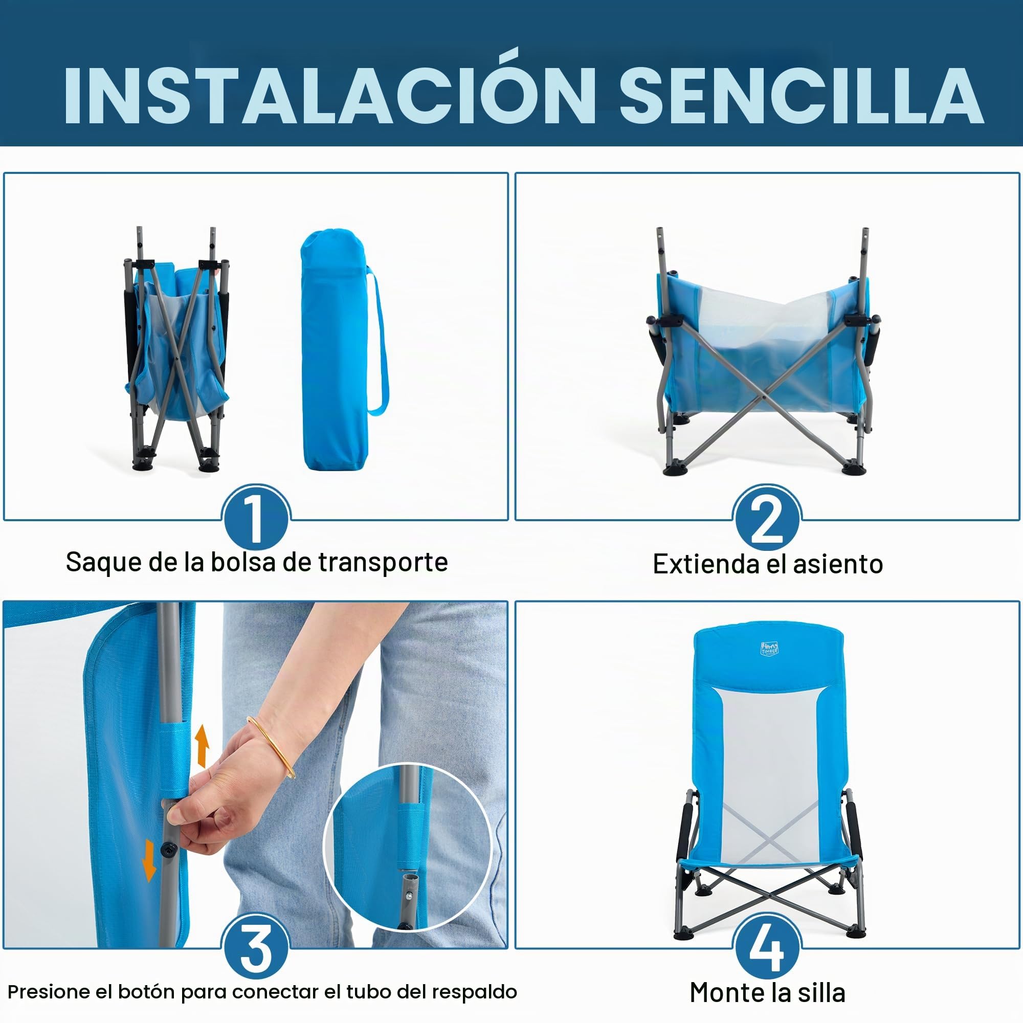 TIMBER RIDGE Silla de Playa Plegable Respaldo Alto Silla de Camping Portátil de Malla Ligera con Bolsa de Transporte