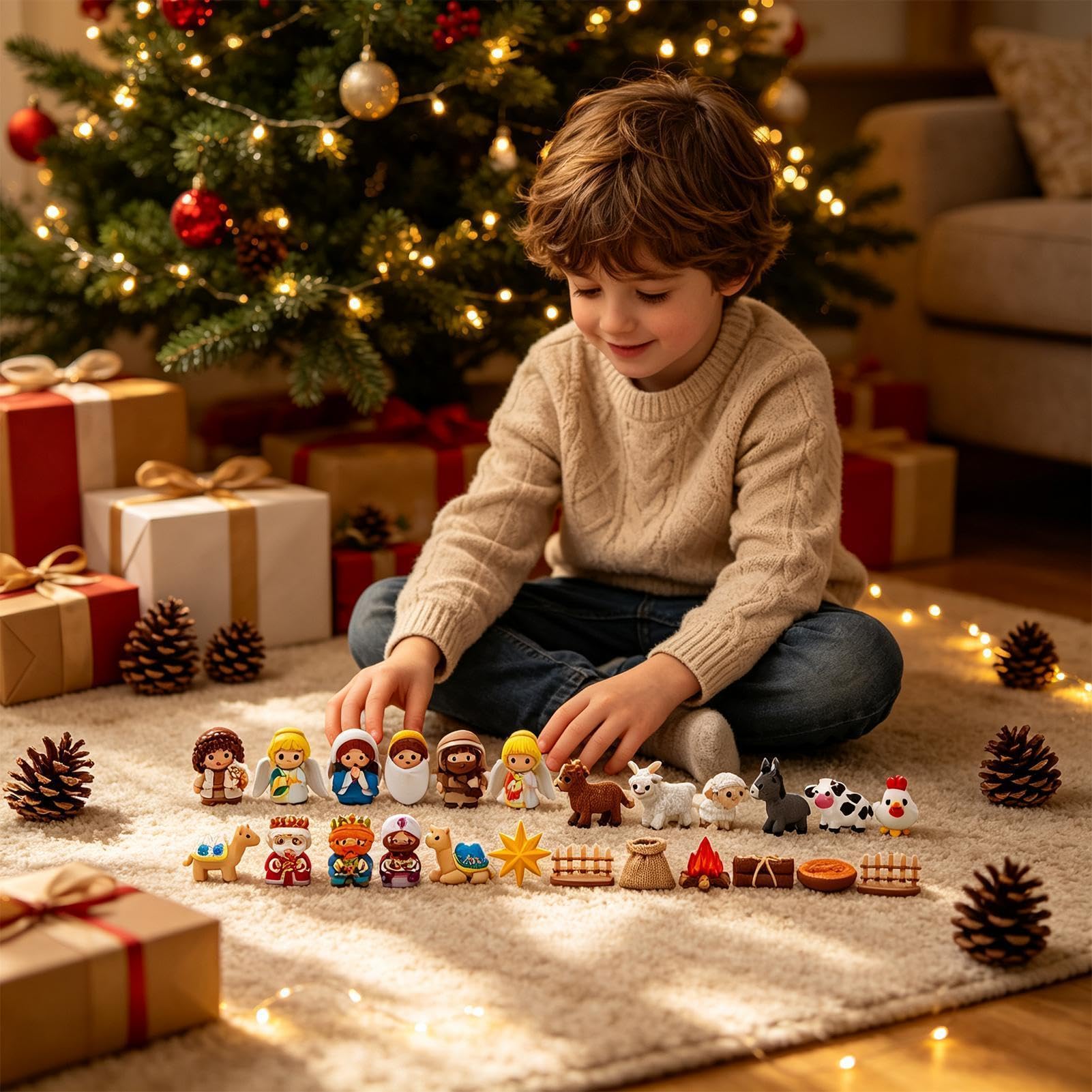 Calendario 'Avvento Natalizio Presepe Calendario 'Avvento 24 Giorni con | Set Presepe Giocattoli Per Casa Appartamento Camera Da Scrivania Mensola Mobile TV