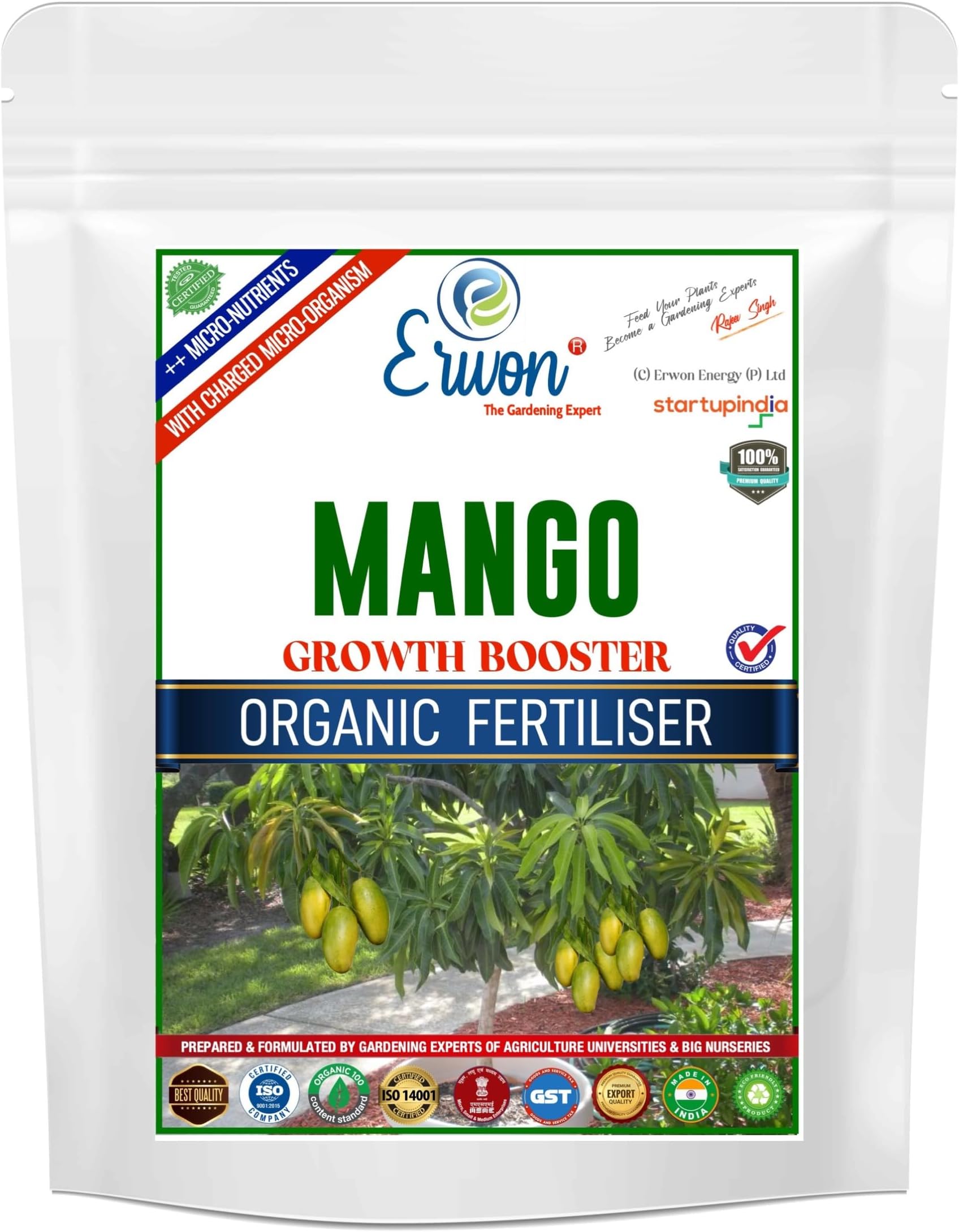 Erwon Mango Growth Booster, Premium Essential Powerful Organic Fertilizer For Overall Growth Of Mango Plants, With Charged Micro-Organism And ++ Micronutrients (900 Gm), Powder