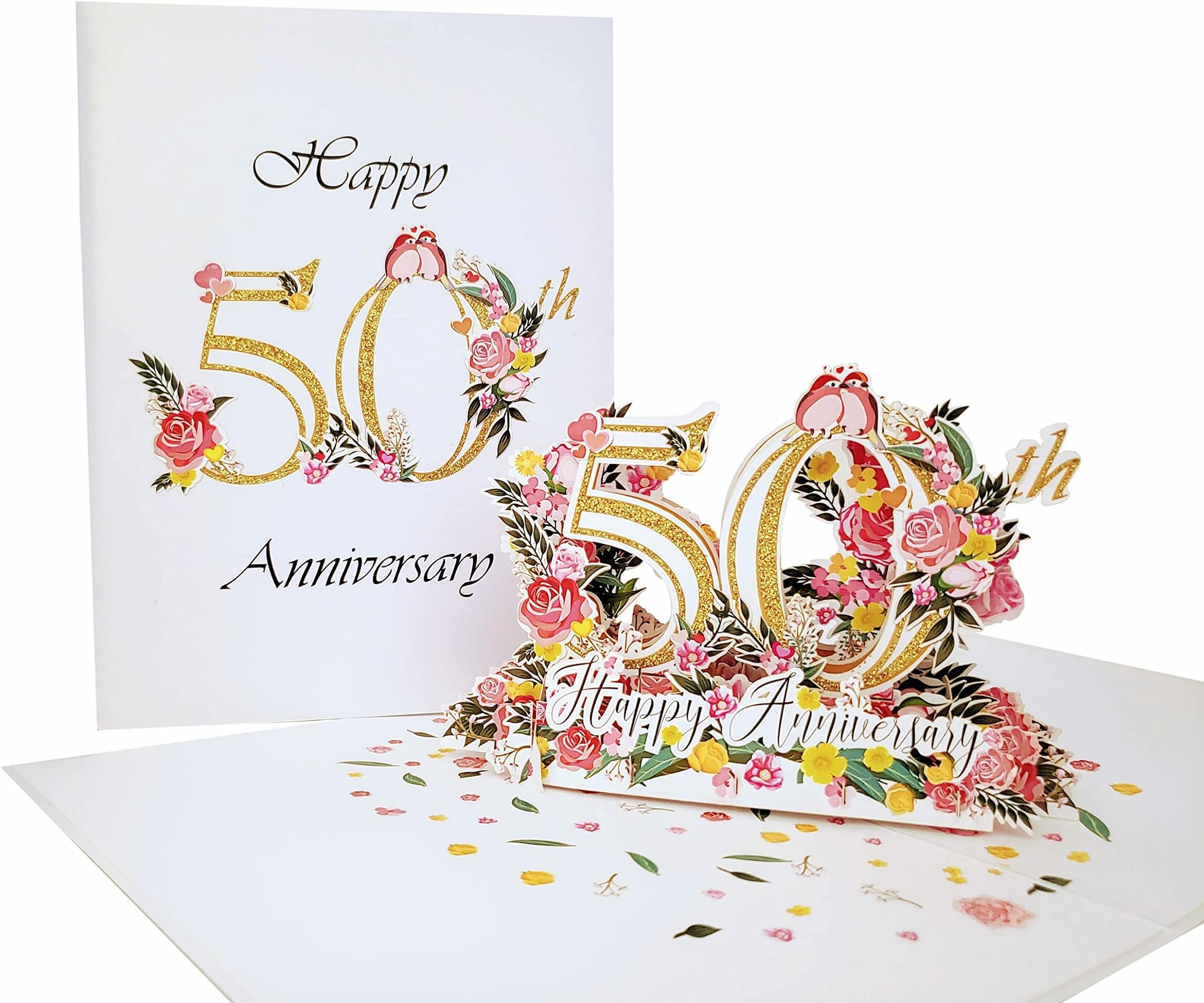iGifts And Cards 3D Pop Up 50th Anniversary Card โ Golden Floral Milestone for Parents, Grandparents, Couples โ Bodas de Oro, Golden Wedding, Family Celebration โ 6"x8"