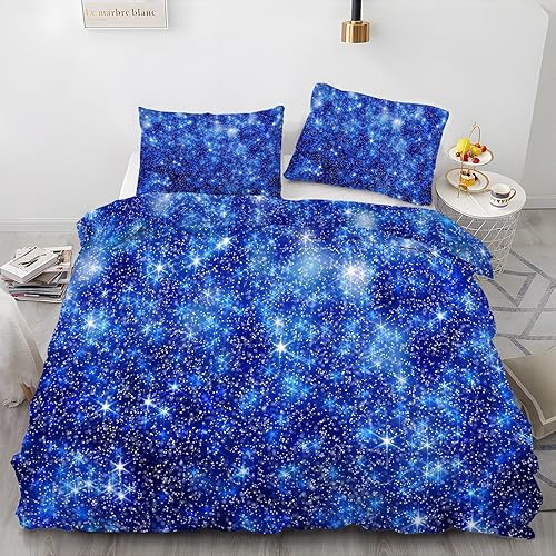 Funda de edredón azul oscuro con estampado de cielo estrellado California King, funda de edredón de microfibra suave y 2 fundas de almohada de 20 x