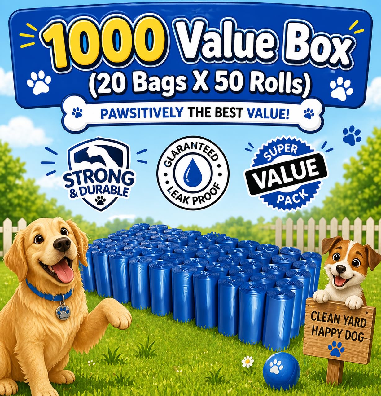Bolsas de eliminación de residuos para mascotas – 1000 bolsas de recogida de caca de perro