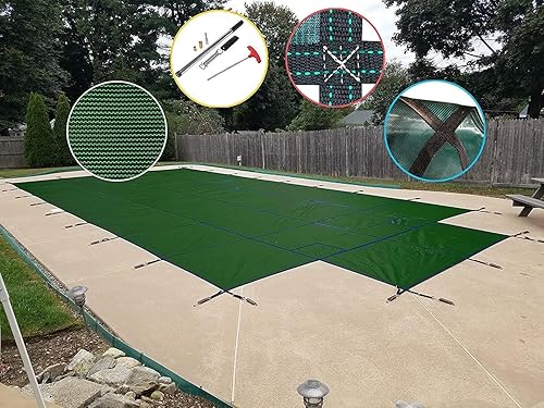 Vista 229 de WaterWarden Cubierta de seguridad sólida para alberca enterrada, cumple F1346 de la ASTM según UL, triple costura, con accesorios, 16 x 40 pies