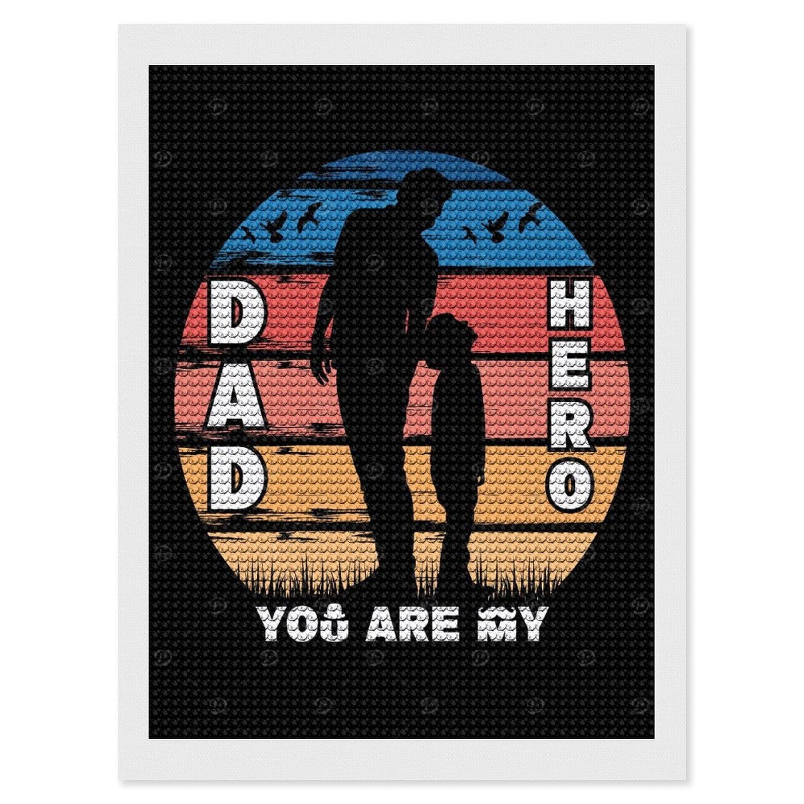 Junmoney Dad You are My Hero Diamond Art Canvas 12"x16", Easy to Follow Symbols, Finish and Display, Fun Craft Experience, Aesthetic Room Decor