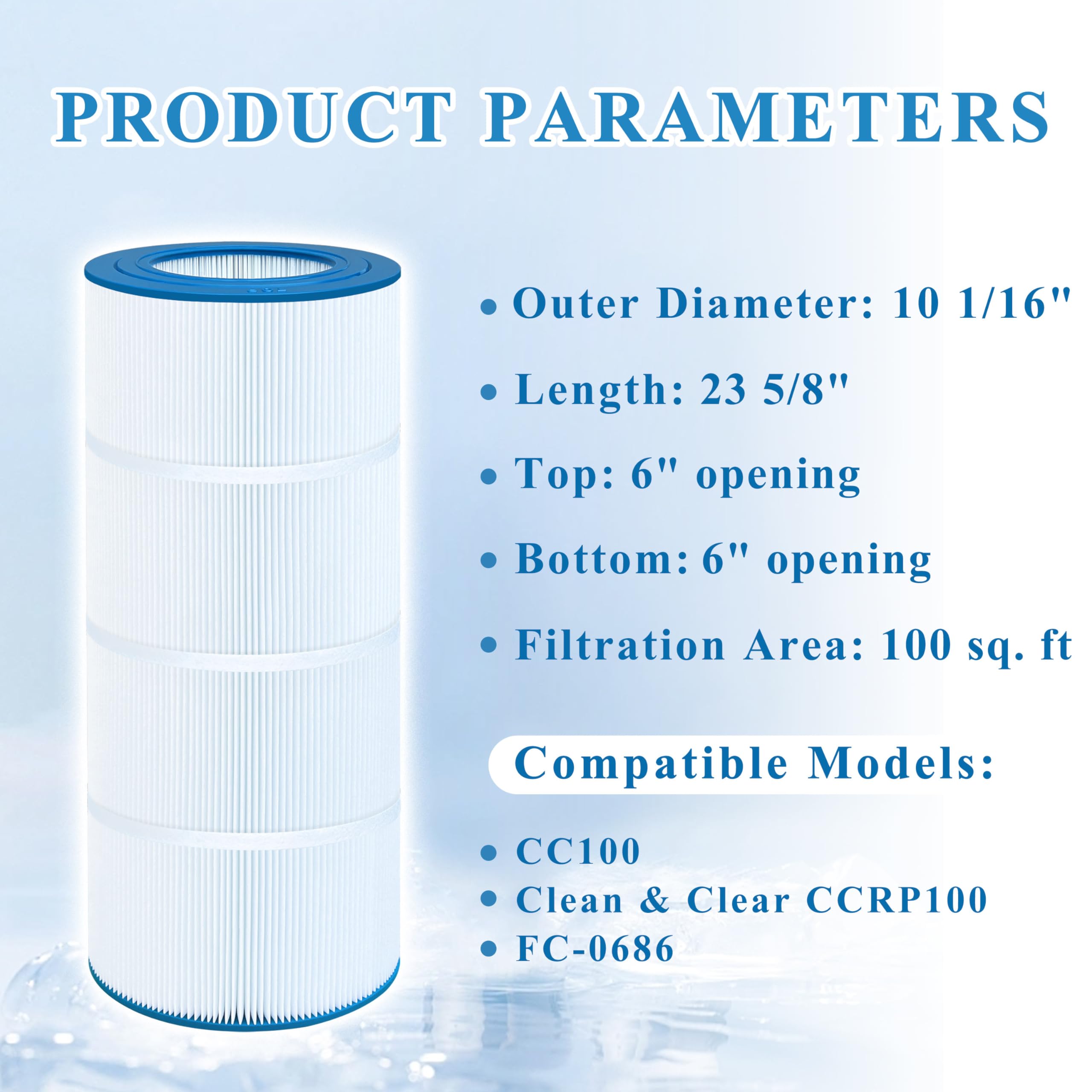 Chryseos Pool Filter Compatible with CC100, CCRP100, C-9410, PAP100-4/M4, FC-0686, R173215, 1 Pack