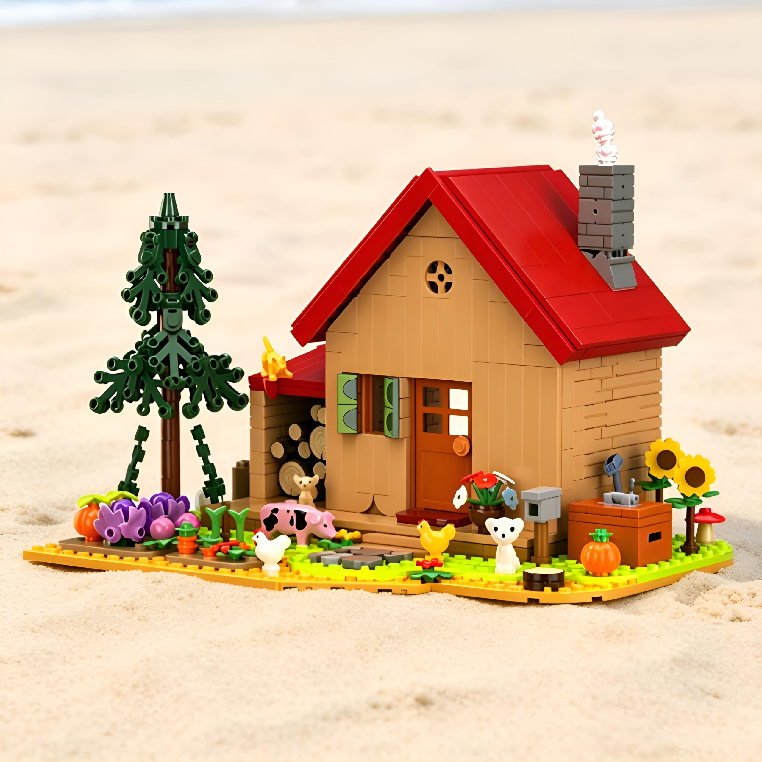 Bauernhütte Bausteine Bausatz, MOC Bauernhof Landhaus Modell Spielzeug | Zahlreiche Bauernhoftier Haus, Tischdekoration, Great Geschenk für Geburtstage und Feiertage für Bauernhof und Landliebhaber
