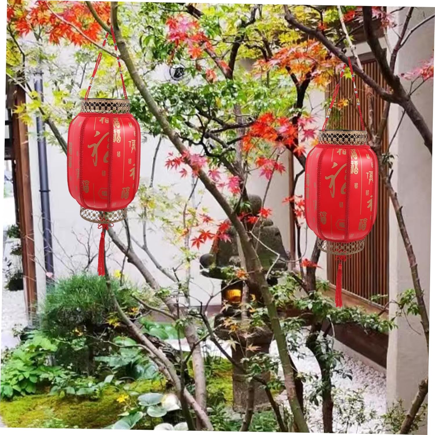 Red Solar Lantern Hanging Outdoor Lamp Energy Saving Solar Powered Chinese Festival Lantern Durable Weatherproof Landscape Light for Garden Balcony Patio Decor