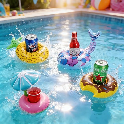 Miniatura 4 de Zcaukya Paquete de 12 soportes inflables flotantes para beber, flotadores de bebidas inflables para fiestas en la piscina