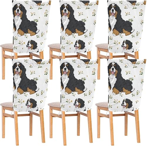 Cartoon Bernese Mountain Dog Dogs White Decorative Chair Slip Covers for Ceremony Removable Gaming Chair Covers cubiertas para sillas de comedor Set