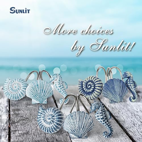 Miniatura 6 de Sunlit Seashells - Ganchos decorativos para cortina de ducha, anillos de cortina de ducha costeras de criaturas oceánicas azul cielo, resina,