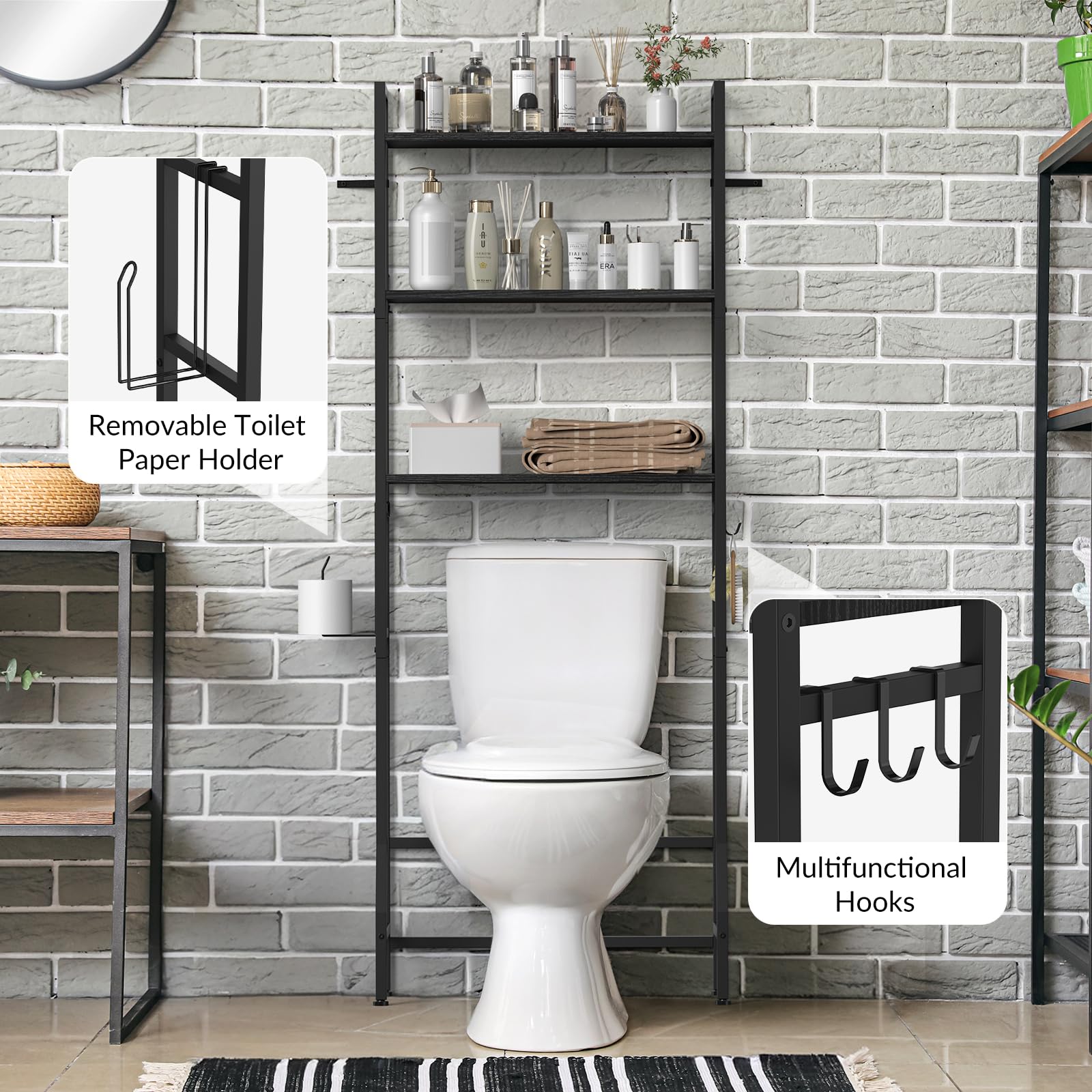 Snapklik.com : Over The Toilet Shelf Organizer Black Bathroom Over The ...
