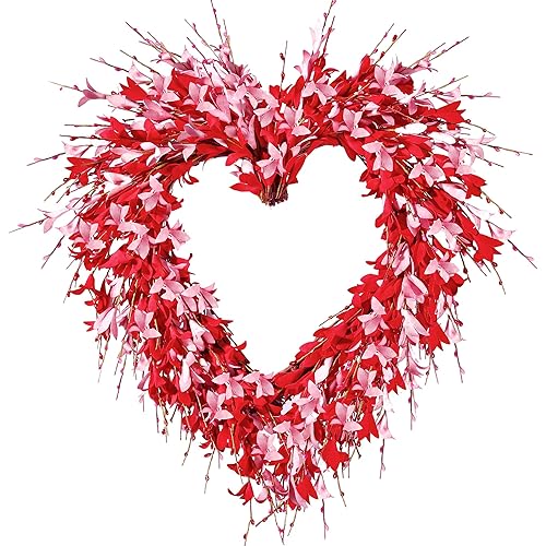 Sggvecsy 19in Heart Shaped Valentine's Day Wreath, Pink & Red