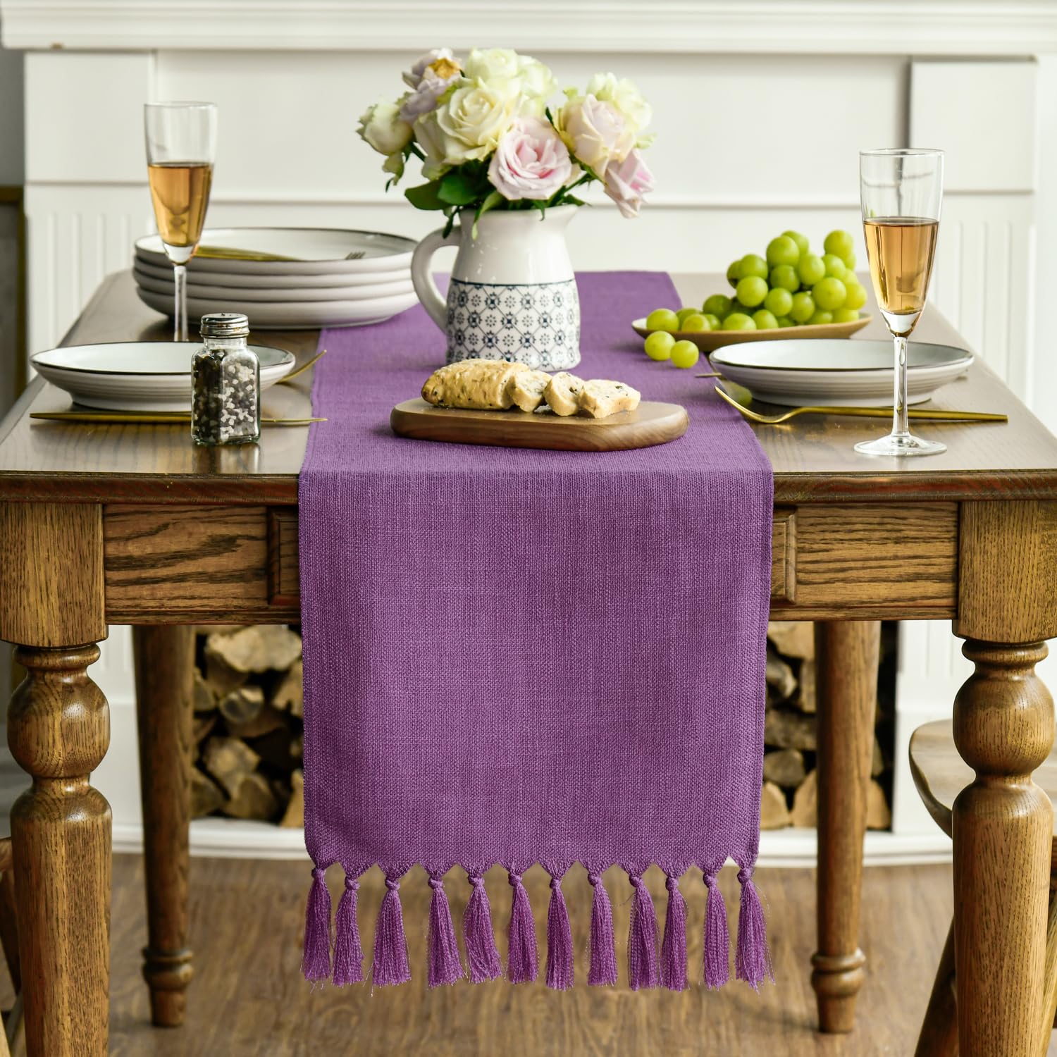 Artoid Mode Flieder Lila Landhausstil Quasten Tischläufer, Waschbar Küche Tisch Dekoration Party Geburtstag Hochzeit Dekor 33x143 cm Küche, Haushalt & Wohnen