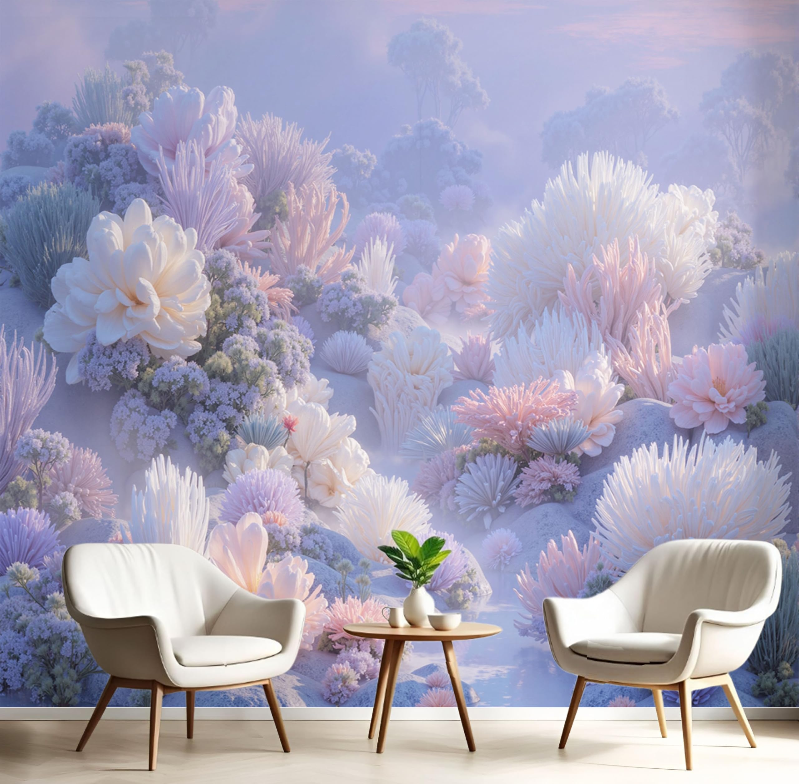 Papier Peint En Soie Lavande et Corail de Rêve Revêtement Mural Luxe
