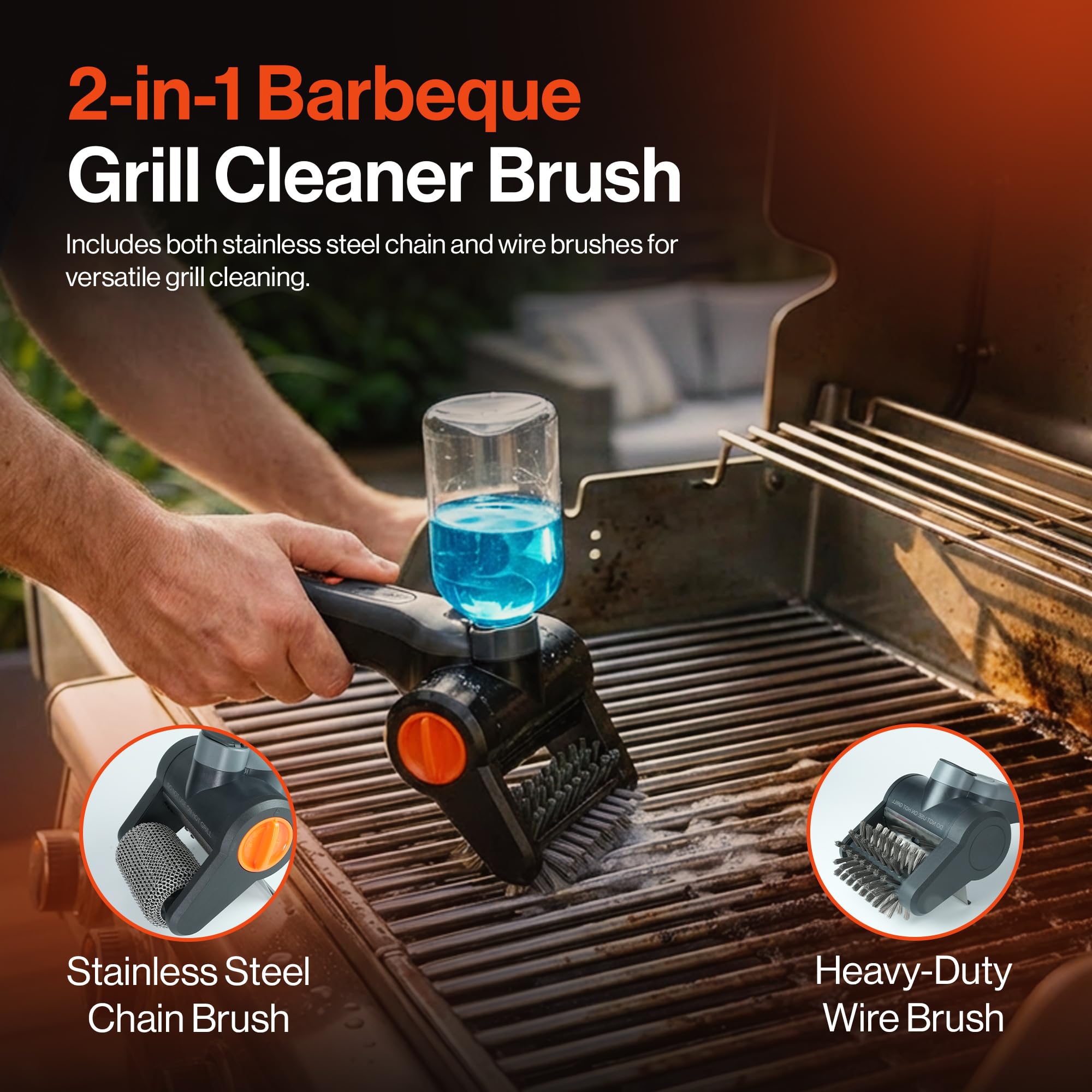 Spazzola elettrica per griglia senza fili, ricaricabile, con dispenser di sapone, spazzola elettrica automatica per barbecue all'aperto, con filo in acciaio inossidabile intercambiabile e