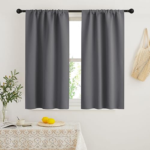 RYB HOME Mini Curtains for Small Window, Blackout Privacy Short Curtains Drapes Energy Efficient Shades for RV Camper Cafe Bathroom, W29 x L45 inches, Set of 2, Grey