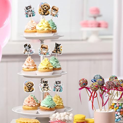 Miniatura 6 de Gyufise 36 piezas de decoración para cupcakes de perro de dibujos animados para perros y cachorros, decoración para tartas temáticas de mascotas,