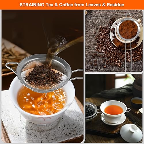 Miniatura 5 de Juego de 2 coladores y tamices de malla fina con mango resistente para cocina, acero inoxidable de alta calidad, colador de malla pequeño para tamiz