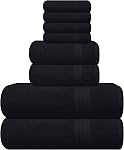 GLAMBURG Ultra Doucement 8-Piece Ensemble de serviettes - 100% Contient du coton pur à fil de fer, 2 Serviettes de bain surdimensionnées 27x54, 2 Serviettes à main 16x28, 4 Laver les vêtements 13x13 - Idéal pour une utilisation quotidienne, Hôtel & Spa - noir