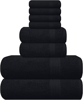 GLAMBURG Ultra Soft 8-Piece Black Towel Set - 100% Ringspun Cotton, 2 Oversized Bath (27x54), 2 Hand (16x28), 4 Washcloths (13x13) | Hotel Spa Quality