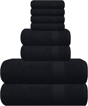 GLAMBURG Ultra Soft 8-Piece Towel Set - 100% Pure Ringspun Cotton, Contains 2 Oversized Bath Towels 27x54, 2 Hand Towels 16x2