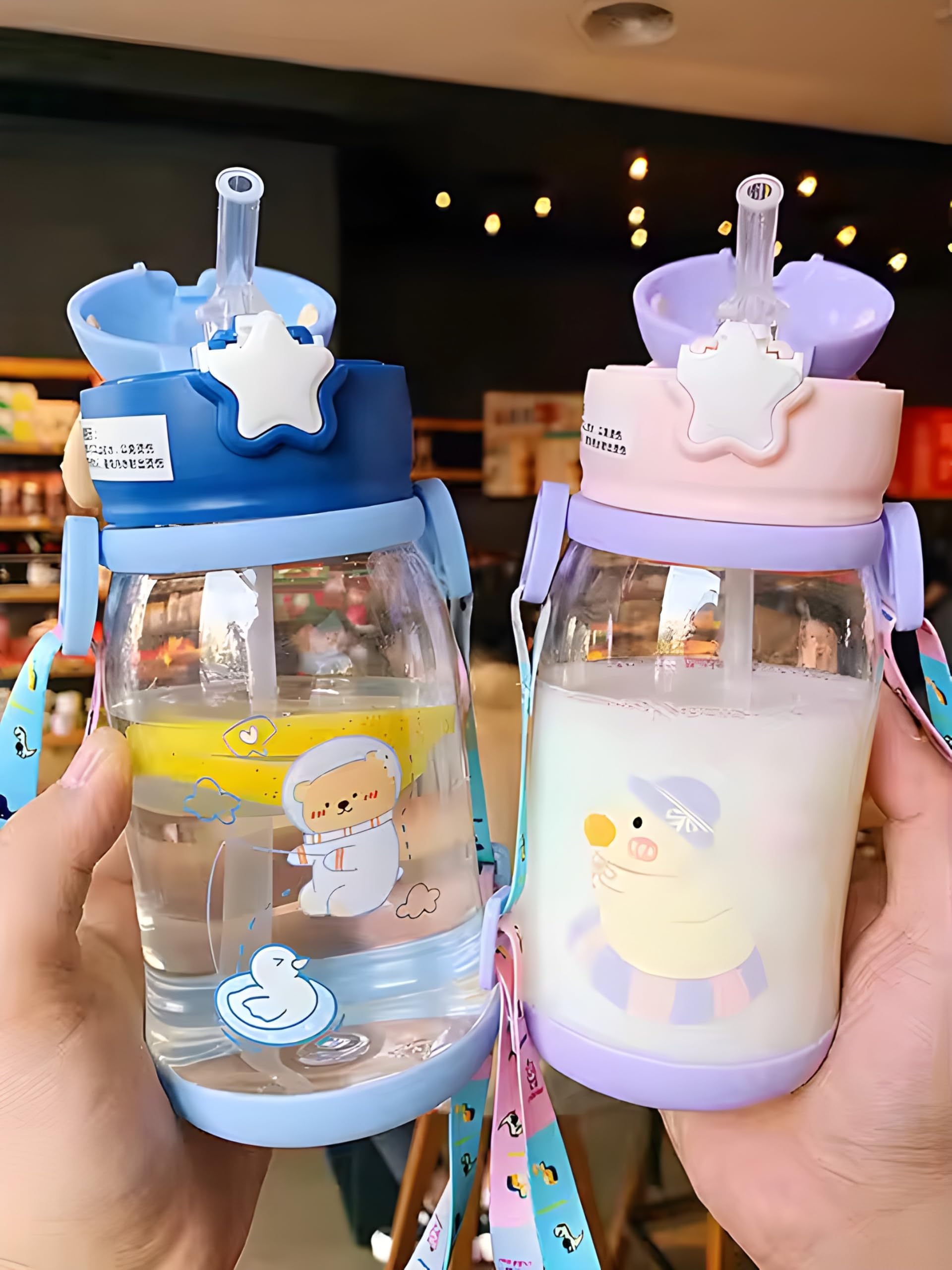 ToYooZe JHBK Cartoon Water Bottle with Straw for Kids, Cartoon Design Plastic Water Bottle, Cartoon water bottle for school kids, Water bottle for school kids (deer bottle) 2