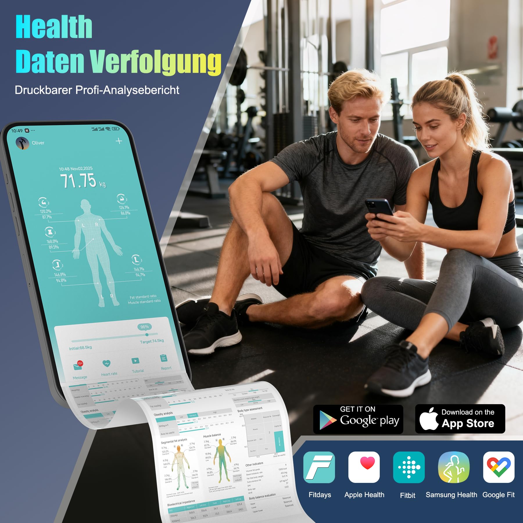 Körperwaage SEAWOWpro – digitale Badezimmerwaage mit 8 Elektroden, 18 Körperdaten, intelligente Personenwaage, max. 400 lb / 180 kg / 28 st