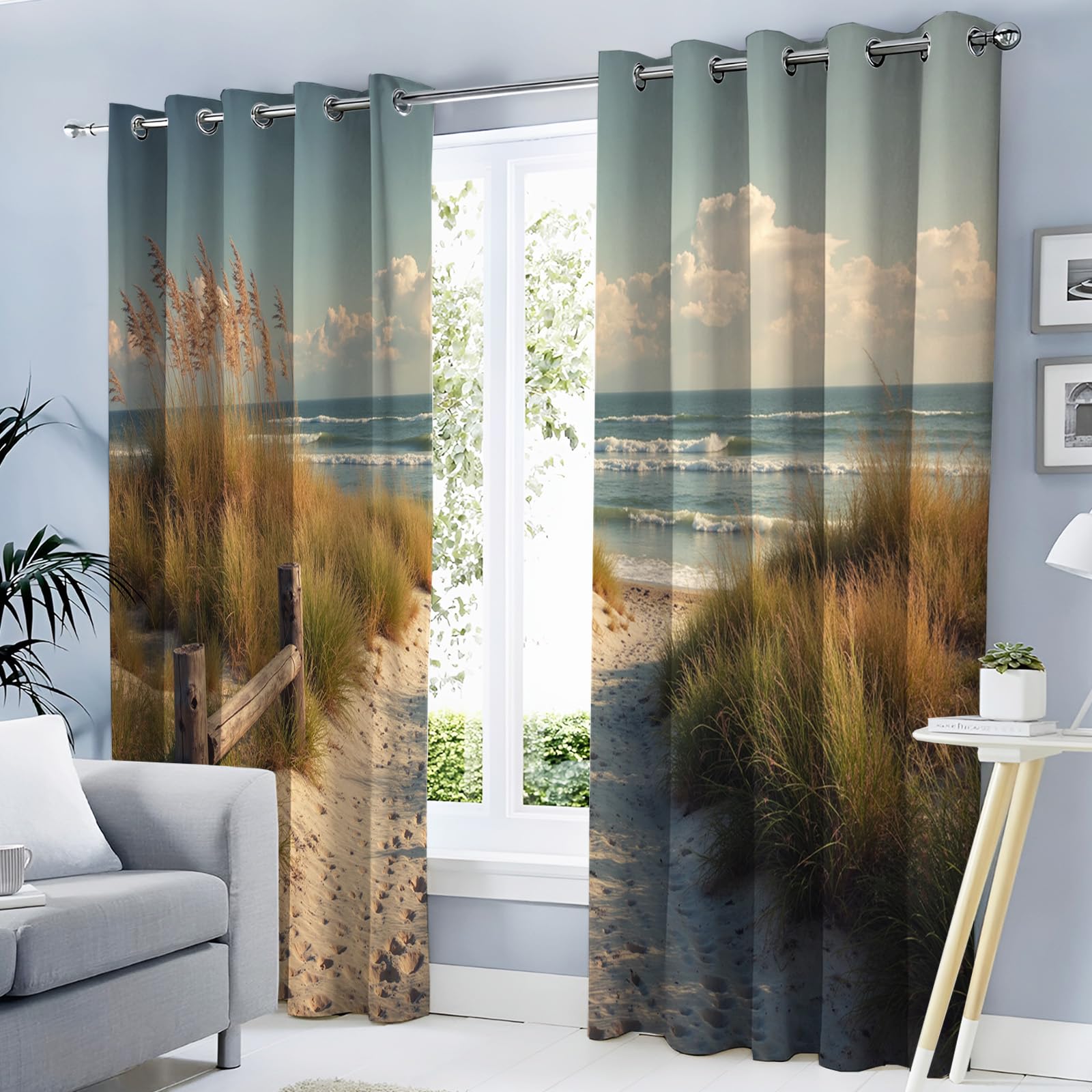 Rideaux occultants motif vagues isolant thermique jaune clair 140x260