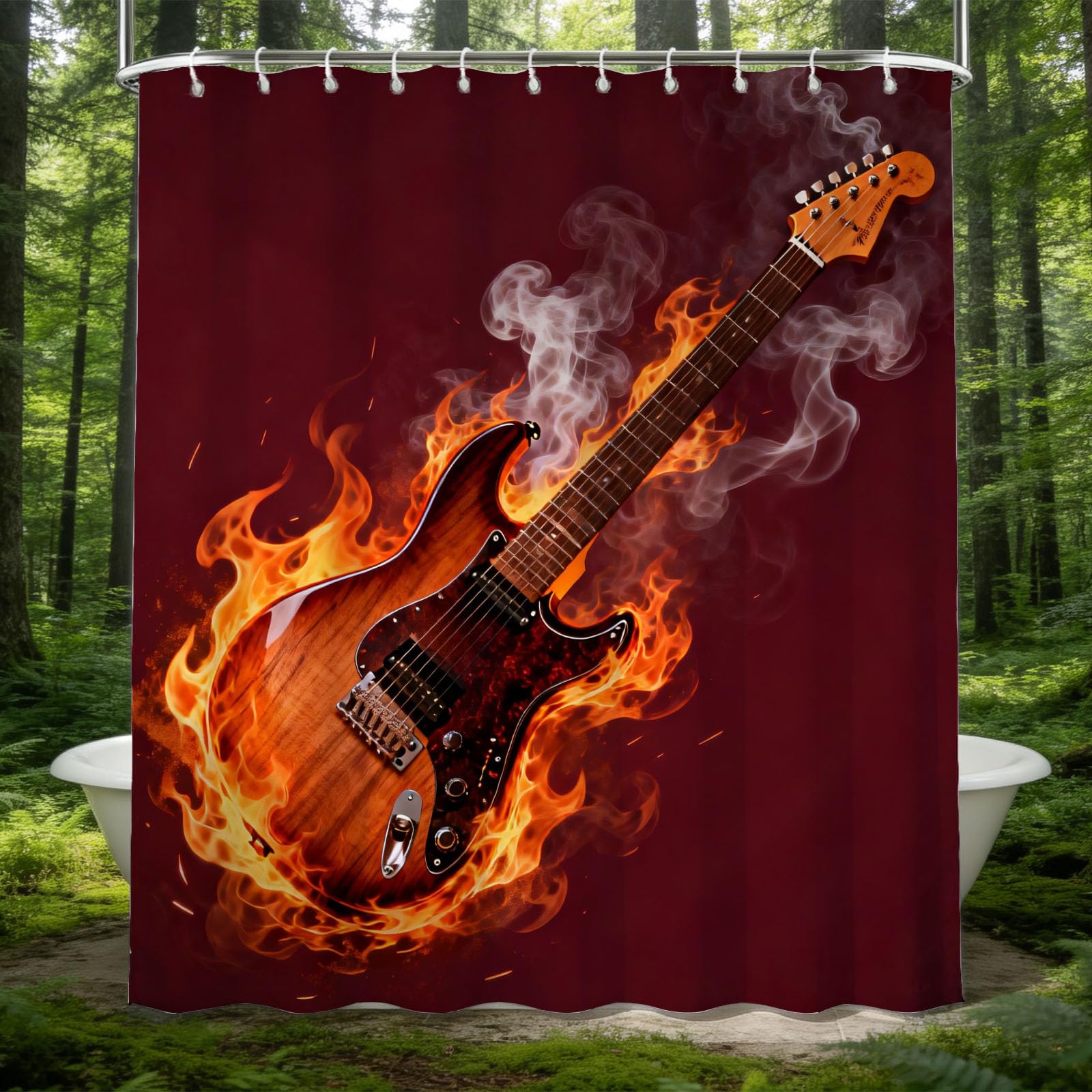 Hongduo 3D Electric Guitar Shower Curtain for Stalls Bathtubs Rock and Roll Style Bathroom Decor Shower Curtain Set Polyester Fabric Waterproof 200x200cm/79X79 Inch with Hooks
