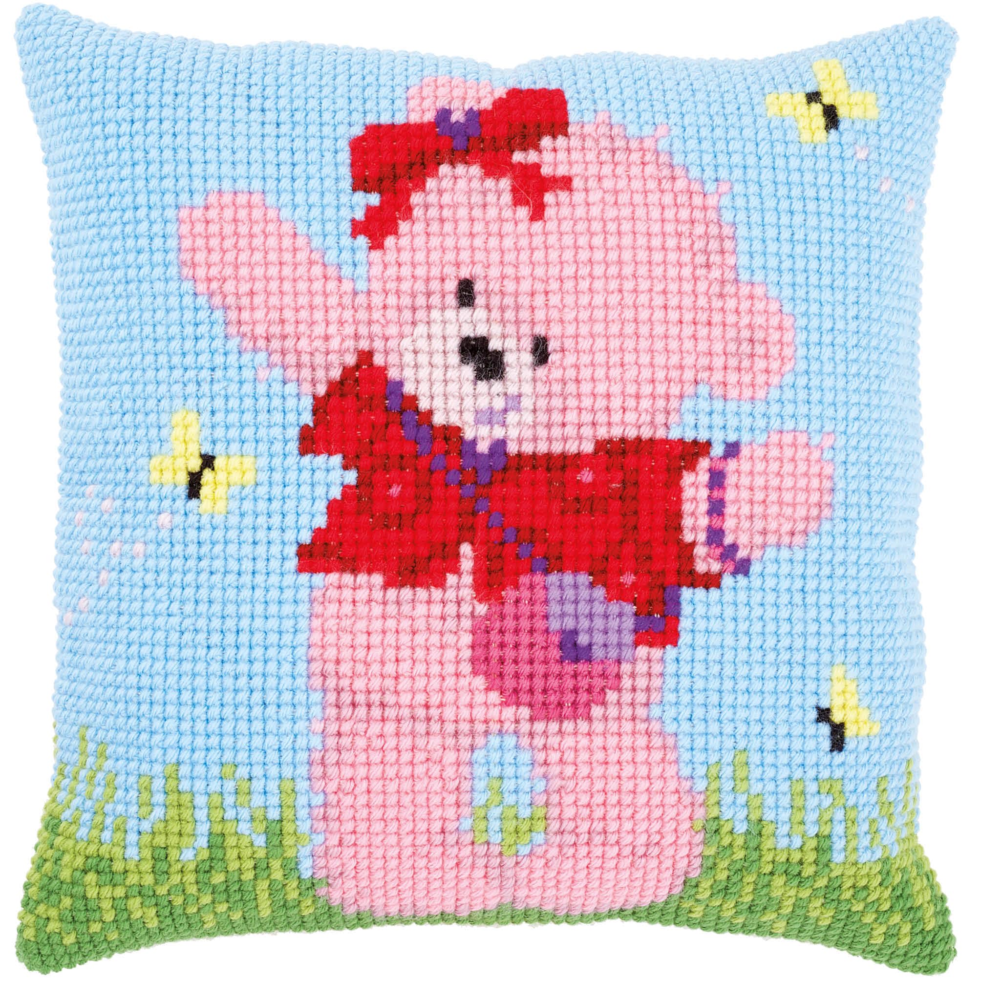 Vervaco Cross Stitch Kit - Cushion - Popcorn Brie & Butterflies - Very Easy Difficulty - 40x40cm