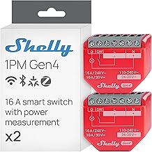 Shelly 1PM Gen4 - WLAN Smart Relais Schalter, Strommessung, Stromzähler, 1 Kanal, 16A, Lichtschalter, Heizung, Smart Home, Zeitschaltuhr, Alexa & Google, Matter, Kein Hub Erforderlich (2 Stück)