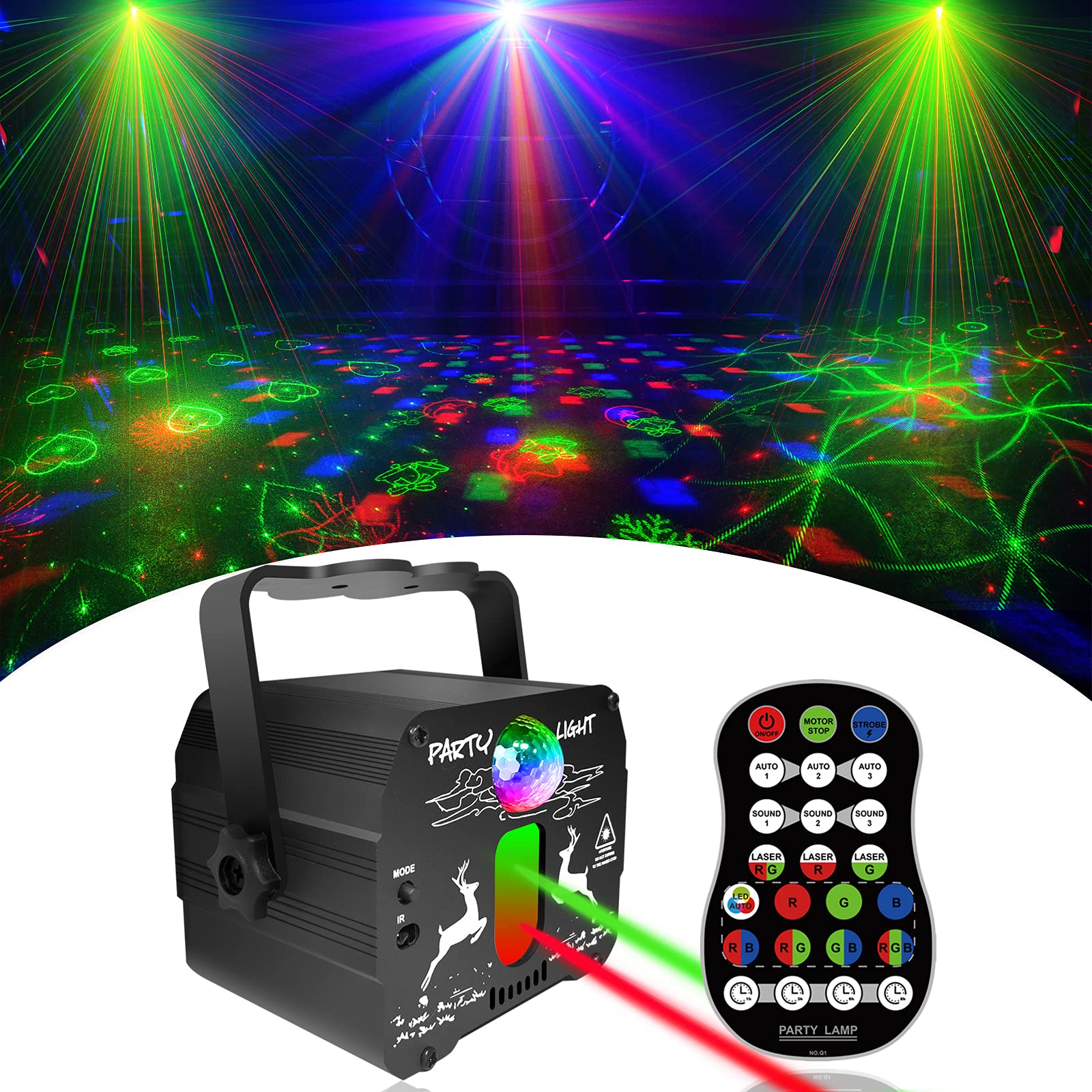 Party Lights DJ, Disco Light with Remote Control Stage Lighting, Portable Sound Activated Disco Ball Led Projector Strobe Lamp for Indoor/Outdoor Parties Christmas Birthday Show Home Bar